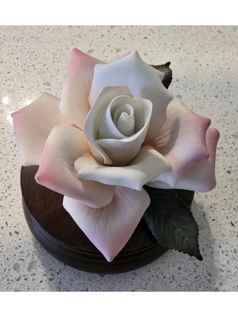 Vintage Lefton Wooden Base Bisque Porcelain Rose Figurine Music Box Works